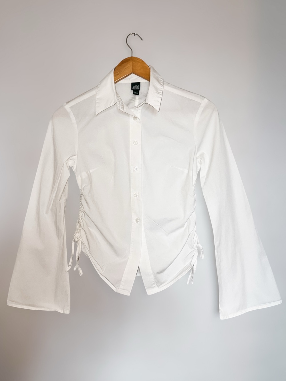 wild fable White Ruched-Side Button Down Shirt Bell Style Sleeve XS